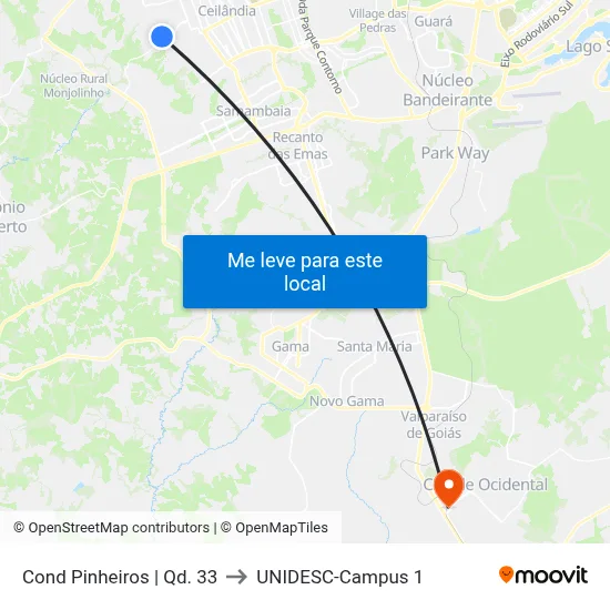 Cond Pinheiros | Qd. 33 to UNIDESC-Campus 1 map