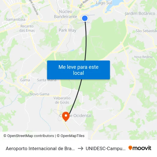 Aeroporto Internacional de Brasília to UNIDESC-Campus 1 map
