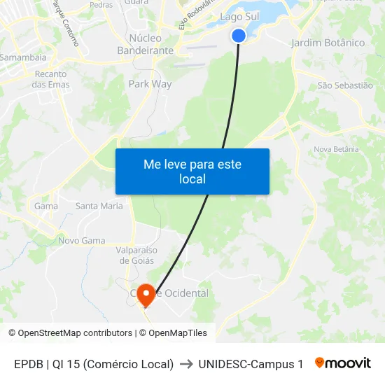 EPDB | QI 15 (Comércio Local) to UNIDESC-Campus 1 map