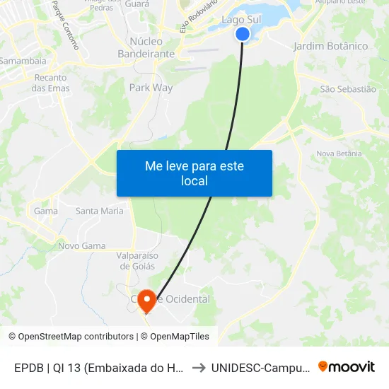 EPDB | QI 13 (Embaixada do Haiti) to UNIDESC-Campus 1 map