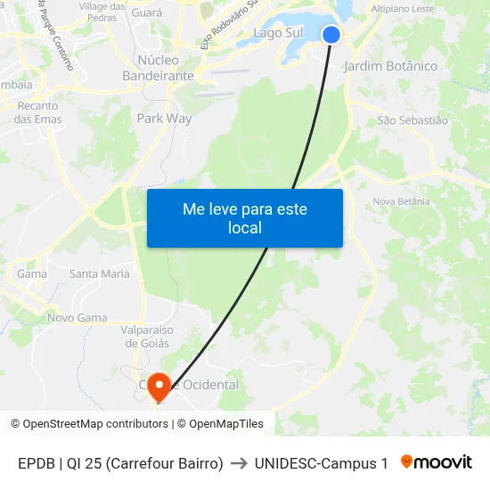 EPDB | QI 25 (Carrefour Bairro) to UNIDESC-Campus 1 map