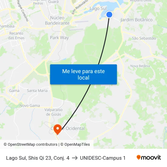 Lago Sul, Shis Qi 23, Conj. 4 to UNIDESC-Campus 1 map
