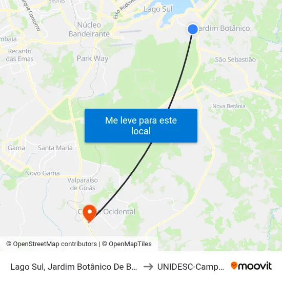 Lago Sul, Jardim Botânico De Brasília to UNIDESC-Campus 1 map