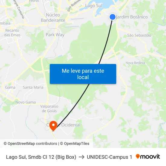 Lago Sul, Smdb Cl 12 (Big Box) to UNIDESC-Campus 1 map