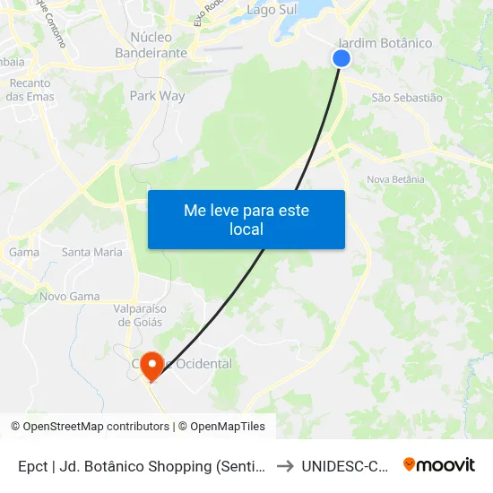 Epct | Jd. Botânico Shopping (Sentido São Sebastião) to UNIDESC-Campus 1 map
