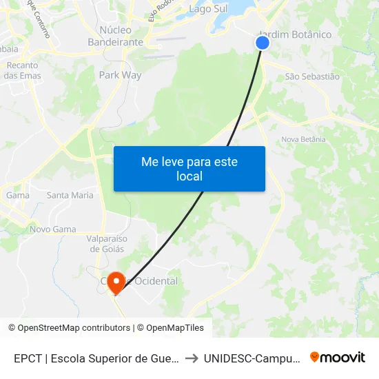 EPCT | Escola Superior de Guerra to UNIDESC-Campus 1 map
