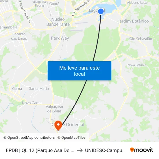 EPDB | QL 12 (Parque Asa Delta) to UNIDESC-Campus 1 map