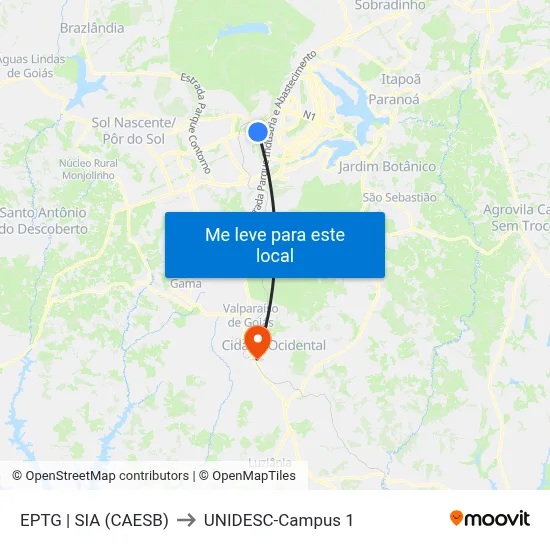 EPTG | SIA (CAESB) to UNIDESC-Campus 1 map