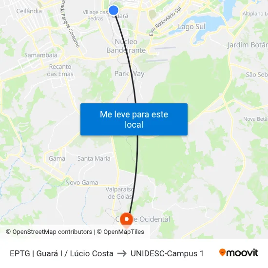 EPTG | Guará I / Lúcio Costa to UNIDESC-Campus 1 map