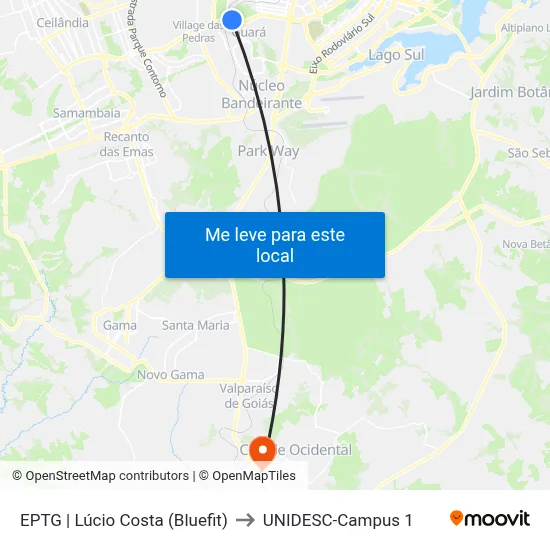 EPTG | Lúcio Costa (Bluefit) to UNIDESC-Campus 1 map