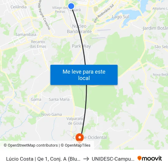 Lúcio Costa | Qe 1, Conj. A (Bluefit) to UNIDESC-Campus 1 map