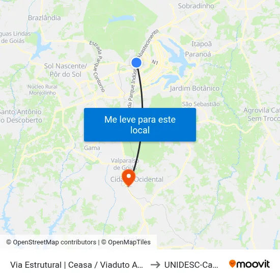 Via Estrutural | Ceasa / Viaduto Ayrton Senna to UNIDESC-Campus 1 map