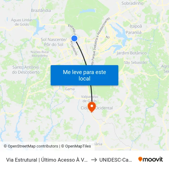 Via Estrutural | Último Acesso À Vicente Pires to UNIDESC-Campus 1 map