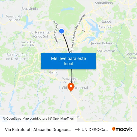 Via Estrutural | Atacadão Drogacenter (Rua 10a) to UNIDESC-Campus 1 map