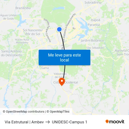 Via Estrutural | Ambev to UNIDESC-Campus 1 map