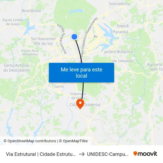 Via Estrutural | Cidade Estrutural to UNIDESC-Campus 1 map