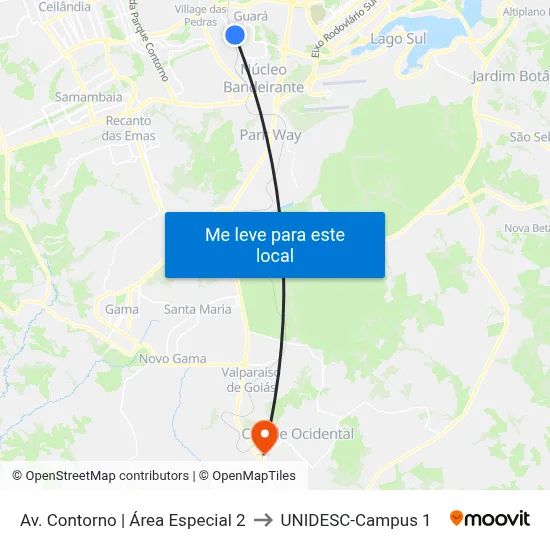 Av. Contorno | Área Especial 2 to UNIDESC-Campus 1 map