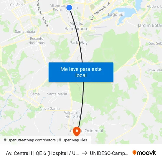 Av. Central l | QE 6 (Hospital / UBS 1) to UNIDESC-Campus 1 map