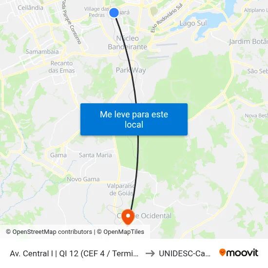 Av. Central l | QI 12 (CEF 4 / Terminal do Guará) to UNIDESC-Campus 1 map