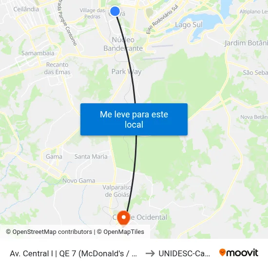 Av. Central l | QE 7 (McDonald's / CILG / CEF 2) to UNIDESC-Campus 1 map