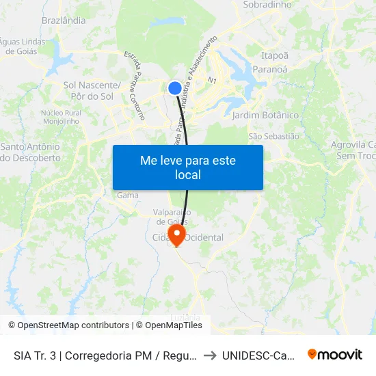 SIA Tr. 3 | Corregedoria PM / Regulação SAMU to UNIDESC-Campus 1 map