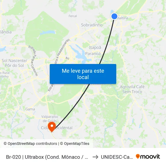 Br-020 | Ultrabox (Cond. Mônaco / Mansões Itiquira) to UNIDESC-Campus 1 map