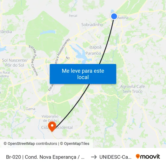 Br-020 | Cond. Nova Esperança / Mestre D'Armas to UNIDESC-Campus 1 map