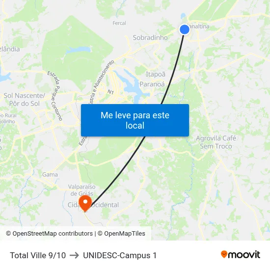 Total Ville 9/10 to UNIDESC-Campus 1 map