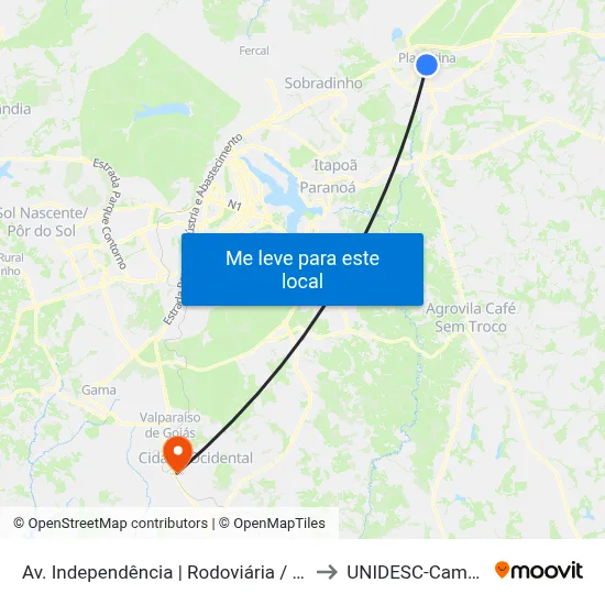 Av. Independência | Rodoviária / Rezende to UNIDESC-Campus 1 map