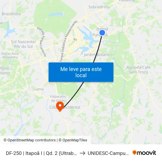DF-250 | Itapoã I | Qd. 2 (Ultrabox) to UNIDESC-Campus 1 map