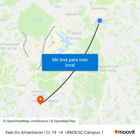 Vale Do Amanhecer | Cr 19 to UNIDESC-Campus 1 map