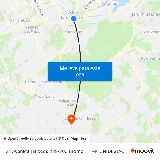 3ª Avenida | Blocos 238-300 (Bombeiros / Panif. Trigoiás) to UNIDESC-Campus 1 map