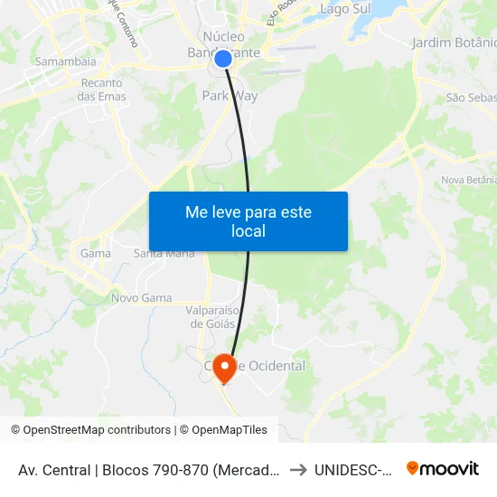 Av. Central | Blocos 790-870 (Mercado Do Núcleo Bandeirante) to UNIDESC-Campus 1 map
