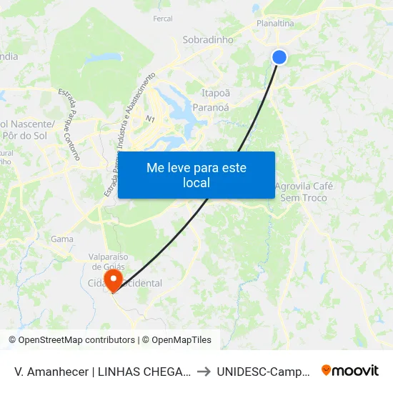 V. Amanhecer | LINHAS CHEGANDO to UNIDESC-Campus 1 map