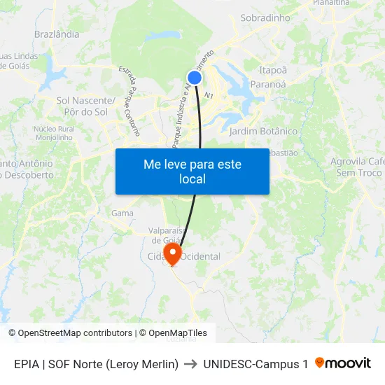 EPIA | SOF Norte (Leroy Merlin) to UNIDESC-Campus 1 map