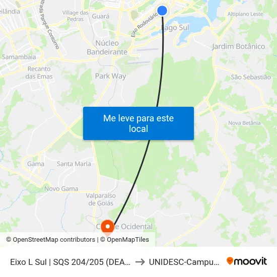 Eixo L Sul | SQS 204/205 (DEAM) to UNIDESC-Campus 1 map