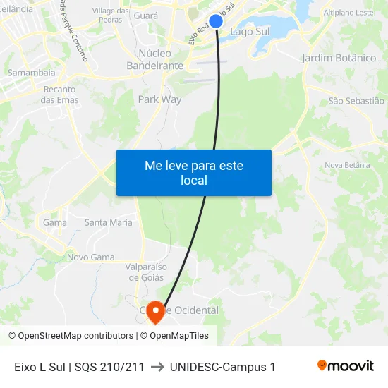 Eixo L Sul | SQS 210/211 to UNIDESC-Campus 1 map