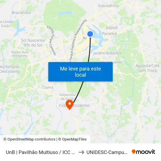 UnB | Pavilhão Multiuso / ICC Sul to UNIDESC-Campus 1 map