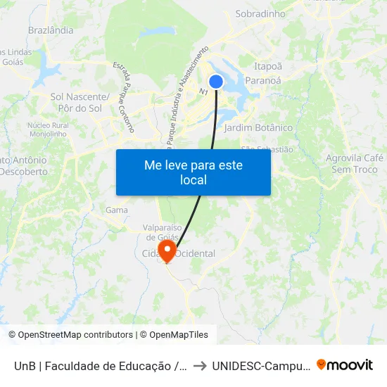 UnB | Faculdade de Educação / IDA to UNIDESC-Campus 1 map