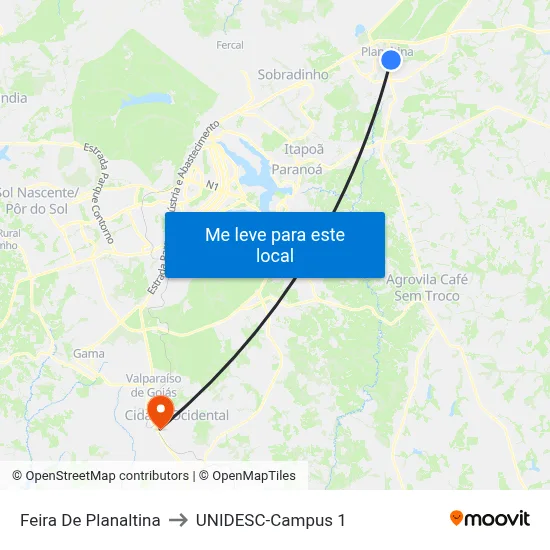 Feira De Planaltina to UNIDESC-Campus 1 map