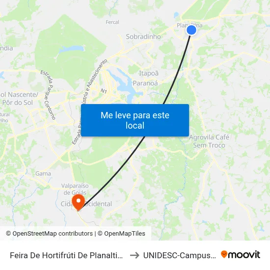 Feira De Hortifrúti De Planaltina to UNIDESC-Campus 1 map