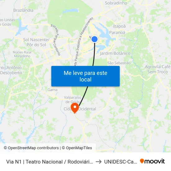 Via N1 | Teatro Nacional / Rodoviária do Plano Piloto to UNIDESC-Campus 1 map