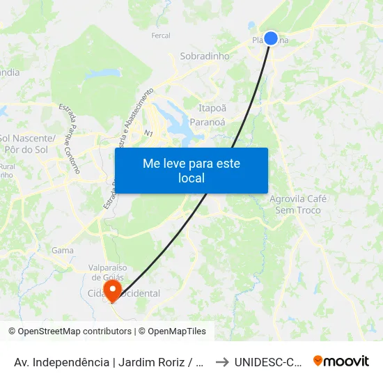 Av. Independência | Jardim Roriz / Vila N.S. de Fátima to UNIDESC-Campus 1 map