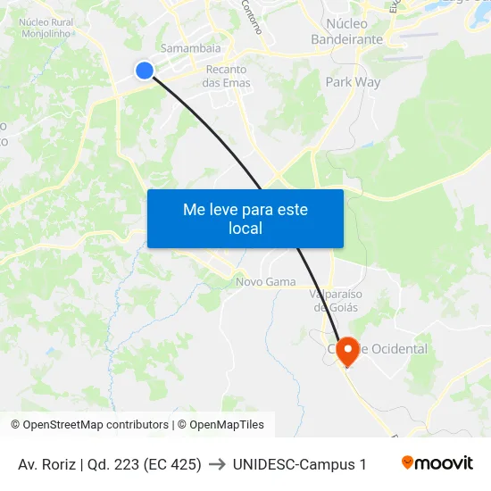 Av. Roriz | Qd. 223 (EC 425) to UNIDESC-Campus 1 map