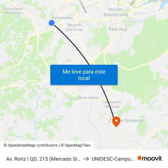 Av. Roriz | QD. 215 (Mercado Silva) to UNIDESC-Campus 1 map