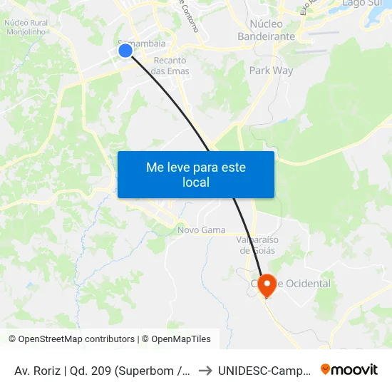 Av. Roriz | Qd. 209 (Superbom / Real) to UNIDESC-Campus 1 map