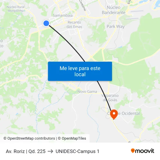 Av. Roriz | Qd. 225 to UNIDESC-Campus 1 map