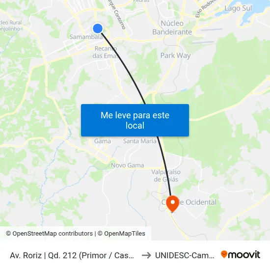 Av. Roriz | Qd. 212 (Primor / Casas Bahia) to UNIDESC-Campus 1 map