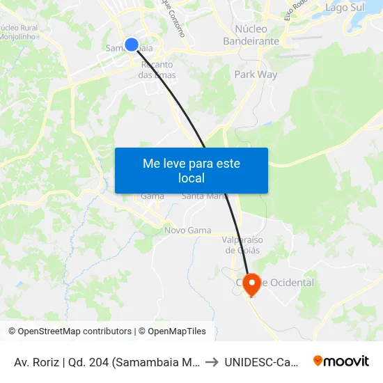 Av. Roriz | Qd. 204 (Samambaia Mall / Bares) to UNIDESC-Campus 1 map