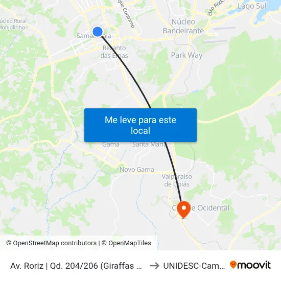 Av. Roriz | Qd. 204/206 (Giraffas / CEF 404) to UNIDESC-Campus 1 map